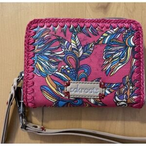 Sakroots Peace Pink Embroidered Feel the Air…‎ Breeze Zip Around Wristlet Wallet